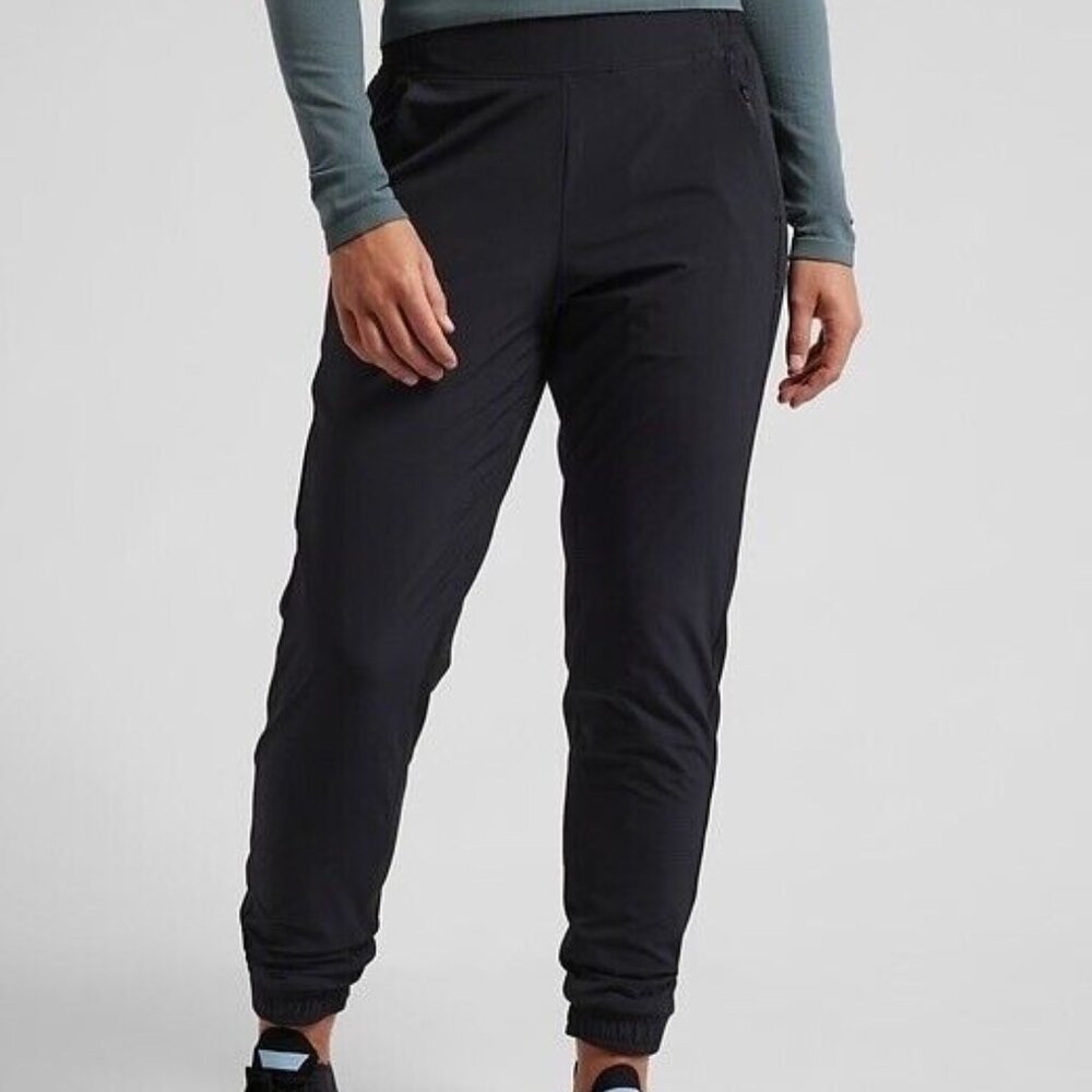 Athleta Brooklyn Lined Jogger Sweat Pants Sz 20 / 2X Black Cuffed Tapered Ankle